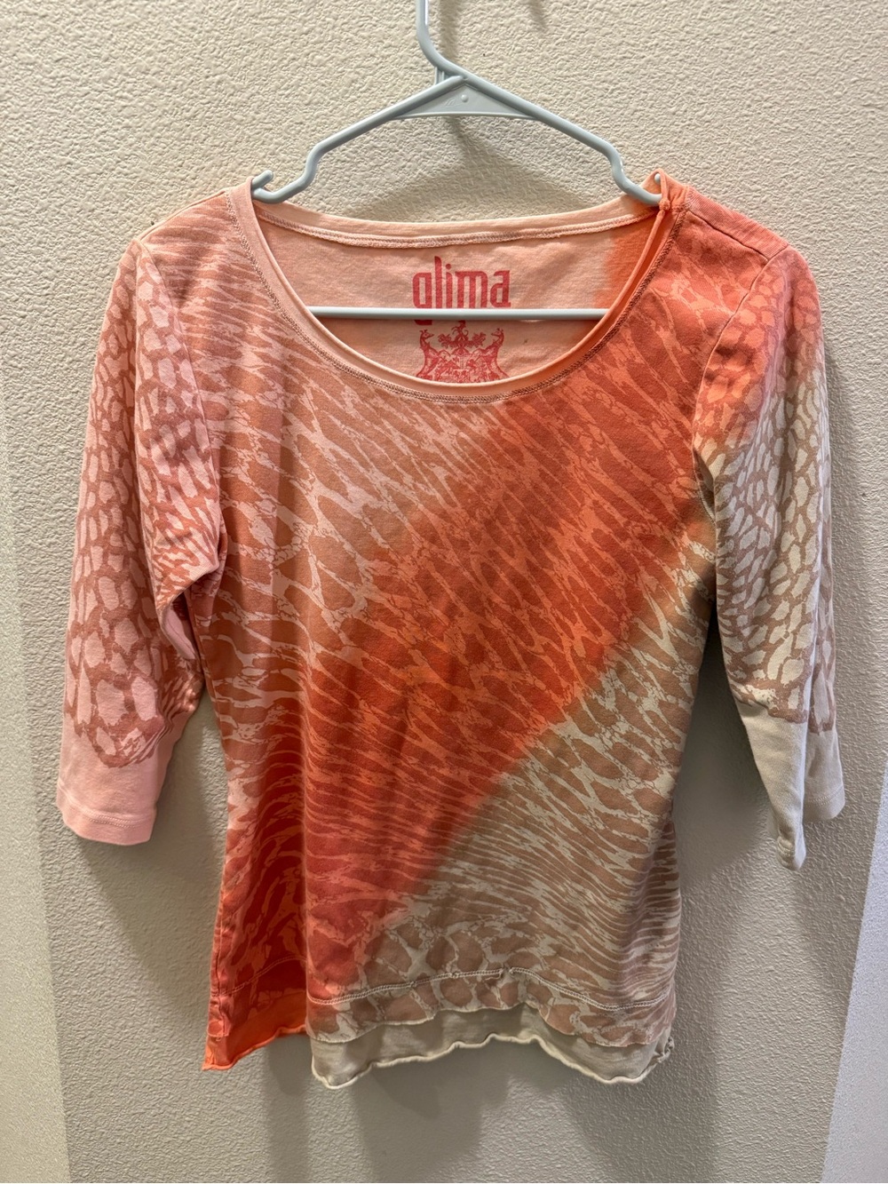 Y2K Vintage Glima Coral Ombre Animal-Print Scoop Neck Long Sleeve Top